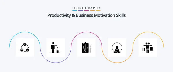 Productivity Business Motivation Skills Glyph Icon Pack Including Meditation Mental — Image vectorielle