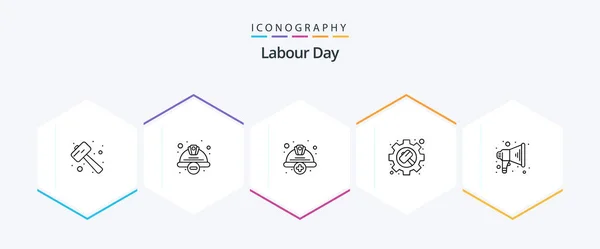Labour Day Line Icon Pack Including Options Gear Safety Labour — Vector de stoc
