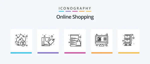 Online Shopping Line Icoon Pack Inclusief Schild Winkel Hete Verkoop — Stockvector