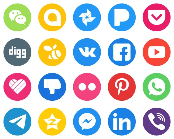 High Quality White Icons Flickr Dislike Likee Youtube Flat Circle — Stock Vector