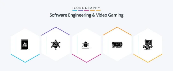 Software Engineering Video Gaming Glyph Icon Pack Including Game Console — Stock Vector