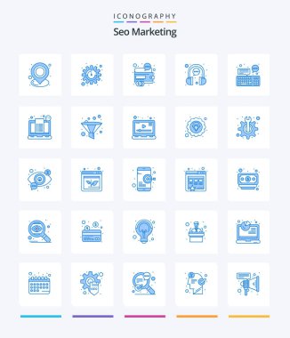 Creative Seo Marketing 25 Blue icon pack  Such As headphone. chat. business. bubble. seo
