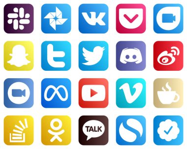 20 High Resolution Social Media Icons such as video. discord. china and weibo icons. High quality and creative