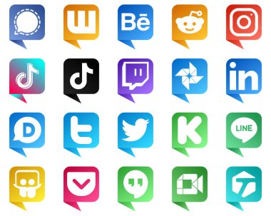 Chat bubble style Social Media Icons Pack 20 icons such as professional. google photo. twitch and china icons. High resolution and fully customizable