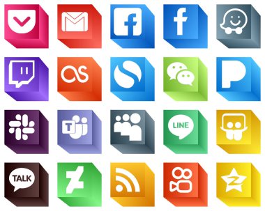 3D Social Media Brand Icons 20 Icons Pack such as myspace. microsoft team. twitch. slack and messenger icons. Fully editable and unique