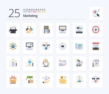 Marketing 25 Flat Color icon pack including envelope. keayboard. selling. star. phone