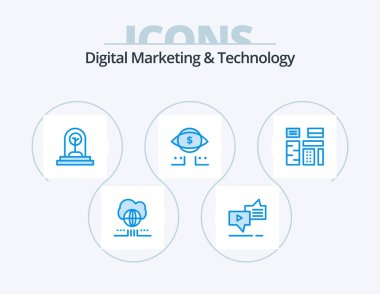 Digital Marketing And Technology Blue Icon Pack 5 Icon Design. digital. dollar. speech. eye. plant