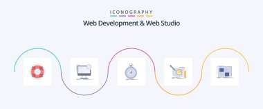 Web Development And Web Studio Flat 5 Icon Pack Including frame. content. site. sport. optimization