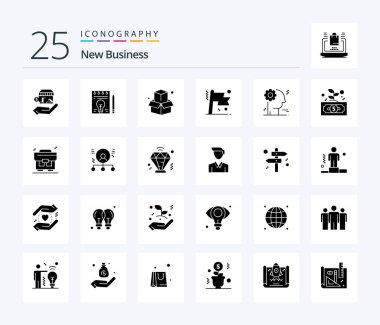 New Business 25 Solid Glyph icon pack including flag . achievement . bulb . business