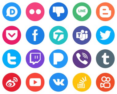 20 Customizable White Icons twitch. twitter. pocket and tagged Flat Circle Backgrounds