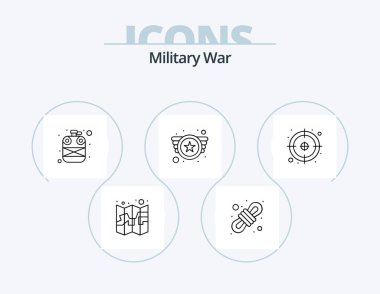 Military War Line Icon Pack 5 Icon Design. backpack. flashlight. aim. device. army