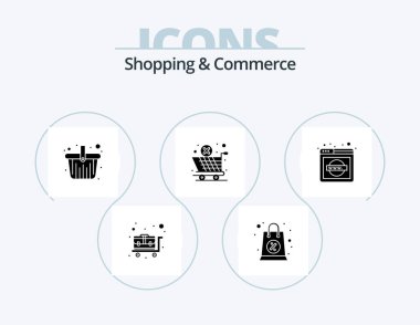 Shopping And Commerce Glyph Icon Pack 5 Icon Design. website. explorer. hamper. cross cancel. global logistic