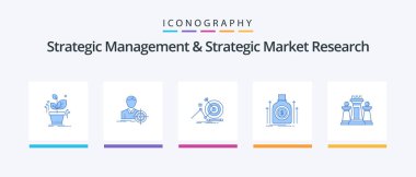 Strategic Management And Strategic Market Research Blue 5 Icon Pack Including chess. fund. target. dollar. bag. Creative Icons Design