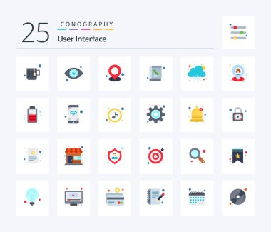 User Interface 25 Flat Color icon pack including home. weather. streamline. rainy. phone book
