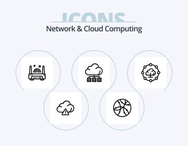 Network And Cloud Computing Line Icon Pack 5 Icon Design. global. technology. technology. gear. monitor