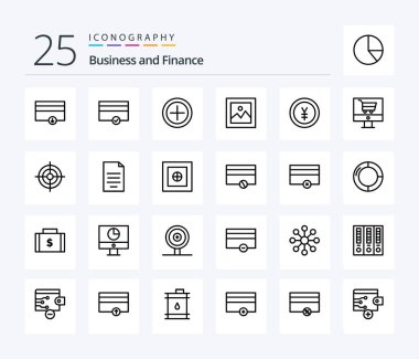 Finance 25 Line icon pack including shoot. business. finance. shop. ecommerce