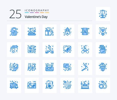 Valentines Day 25 Blue Color icon pack including film. love. food love. heart. valentine