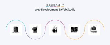 Web Development And Web Studio Glyph 5 Icon Pack Including device. test. mail. research. chemistry