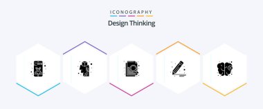 Design Thinking 25 Glyph icon pack including . knowledge. document. brain. design
