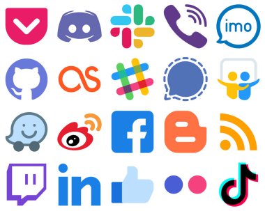 20 Flat Illustration Flat Social Media Icons mesenger. spotify and lastfm icons. Professional Gradient Icon Set