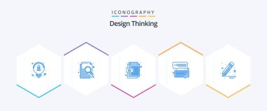 Design Thinking 25 Blue icon pack including . . file. pencil. brush