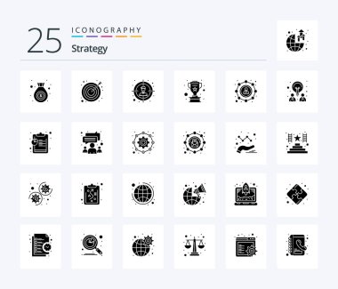 Strategy 25 Solid Glyph icon pack including user. seo. target. affiliate. silver