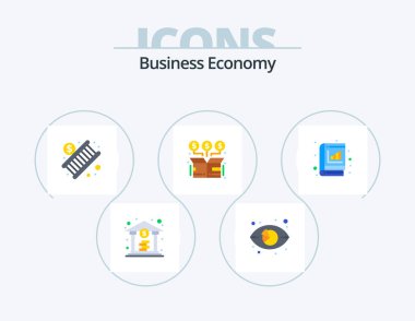 Economy Flat Icon Pack 5 Icon Design. analysis. money. banking. exchange. box