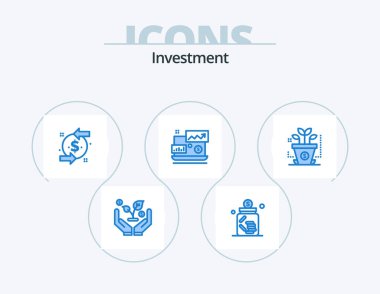 Investment Blue Icon Pack 5 Icon Design. investment. laptop. back. investment. dollar sign