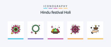 Holi Line Filled 5 Icon Pack Including marijuana. rangoli. wearing. pattern. flower. Creative Icons Design