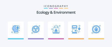 Ecology And Environment Blue 5 Icon Pack Including leaf. pump. organic. petrol. nozzle. Creative Icons Design