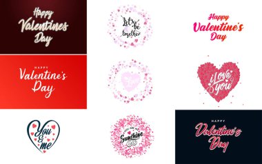 Hand-drawn black lettering Valentine's Day and pink hearts on white background vector illustration suitable for use in design of cards. banners. logos. flyers. labels. icons. badges. and stickers