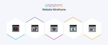 Web sitesi Wireframe 25 FilledLine simge paketi web de dahil. Sayfa. Sayfa. Halkalar. e- posta