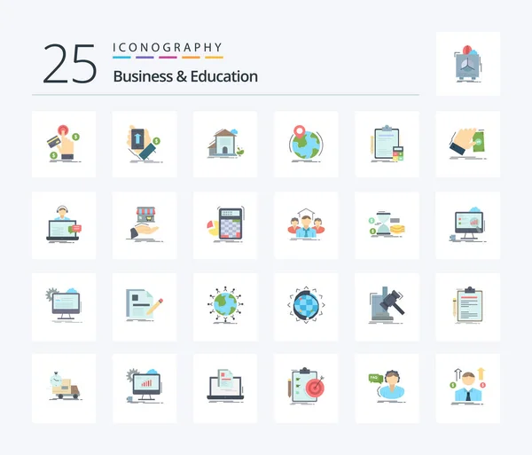 Business Education Flat Color Icon Pack Including Worldwide Location Smartphone — Wektor stockowy