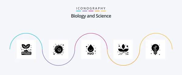 Biology Glyph Icon Pack Including Light Bulb Plant Sprout Grow — Stockvektor