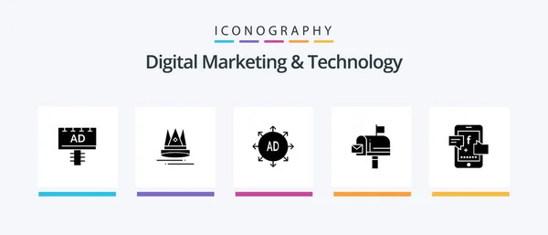 Цифровой Маркетинг Технологии Glyph Icon Pack Включая Социальный Eпочтой Реклама — стоковый вектор