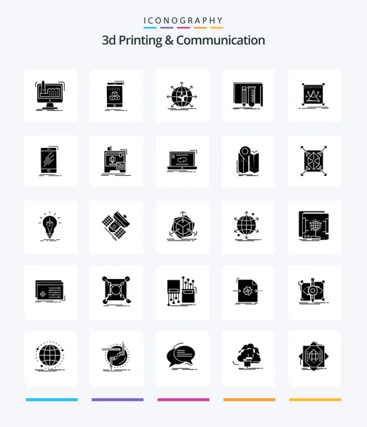 Creative Printing Communication Glyph Solid Black Icon Pack Lab Equipment — Stock Vector