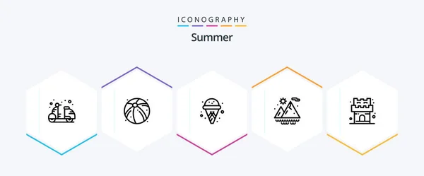 Summer Line Icon Pack Including Castle Cone Beach Summer — Wektor stockowy