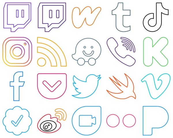 Viber Gibi Premium Profesyonel Colourful Outline Social Media Icons Waze — Stok Vektör