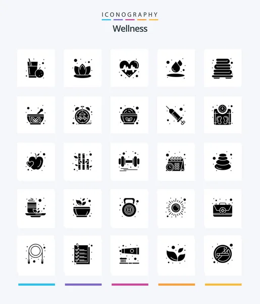 Creative Wellness Glyph Solid Black Icon Pack Bowl Heating Beat — ストックベクタ