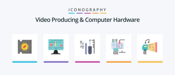 Video Producing Computer Hardware Flat Icon Pack Including Audio Engineering — Stock Vector