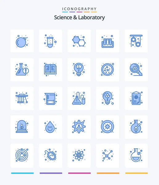 Creative Science Blue Icon Pack Beaker Исследование Химия Шкив Пробирки — стоковый вектор