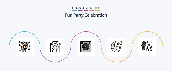 Party Line Filled Flat Icon Pack Including Microphone Party Mix — Stock Vector