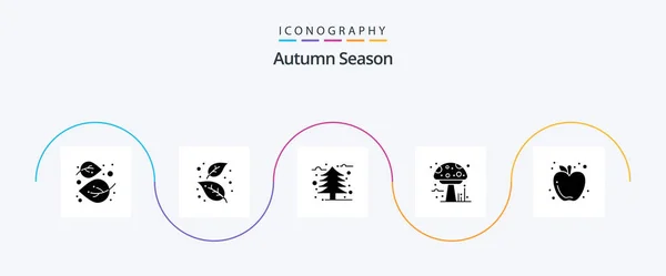 Autumn Glyph Icon Pack Including Poison Autumn Nature Amanita Leaf — Stok Vektör