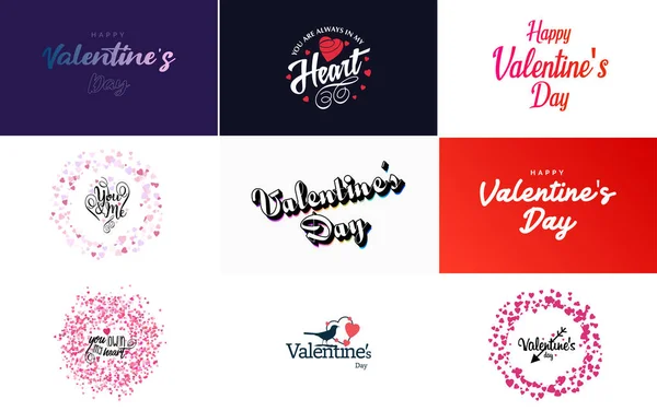 Vector Illustration Heart Shaped Wreath Happy Valentine Day Text — Stock Vector