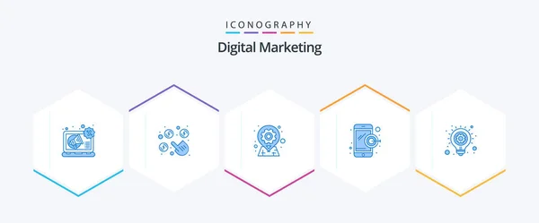 Digital Marketing Blue Icon Pack Including Idea Mobile Gear Digital — Wektor stockowy