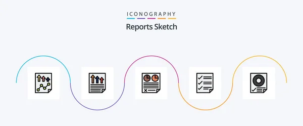 Reports Sketch Line Filled Flat Icon Pack Including Document Checkmarks — Stock Vector