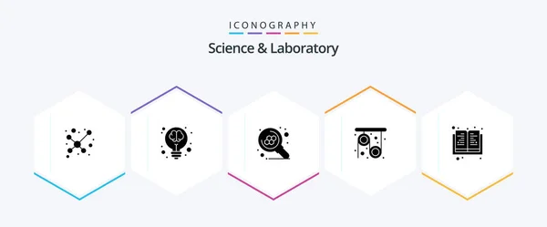 Science Glyph Icon Pack Mit Wissen Wissenschaft Atom Forschung Physik — Stockvektor