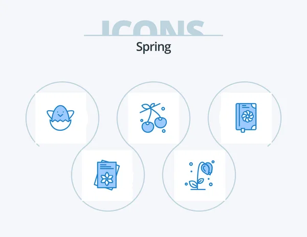 Spring Blue Icon Pack 5アイコンデザイン テキスト イースター チェリー — ストックベクタ