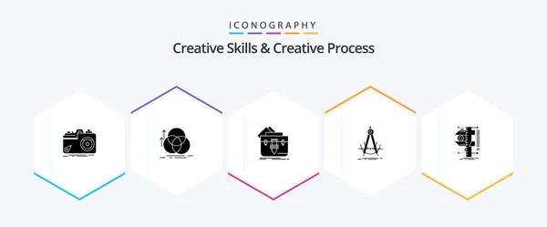 Creative Skills Creative Process Glyph Icon Pack Including Geometry Precision — Stock Vector