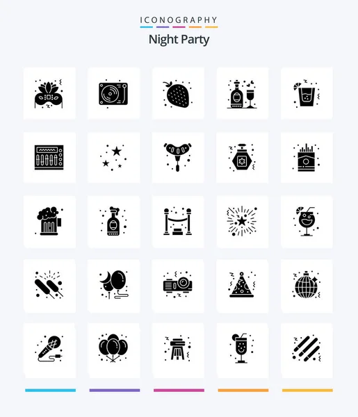 Creative Night Party Glyph Solid Svart Ikon Pack Såsom Part — Stock vektor